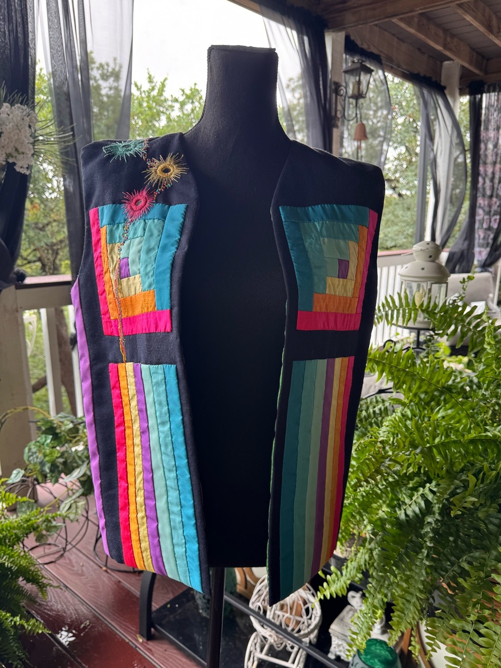Vintage Wearable Art Open Embroidered Vest